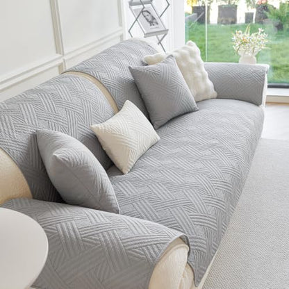 Cotton Quilted Non-Slip Couch Cover for Sofa - Grey, 43.3x94.5 Inches - Pet & Furniture Protector