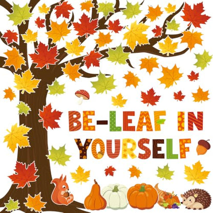 Fall Bulletin Board Decorations Autumn Tree Set with Pumpkins Maple Leaves and Squirrel - Large Variation