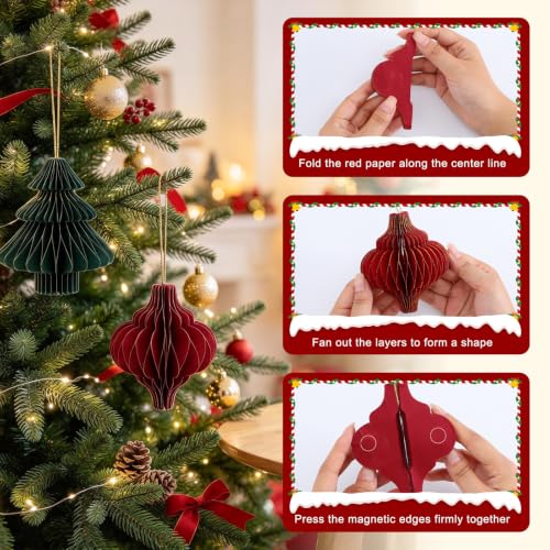 Green 6 Pcs Paper Christmas Tree Honeycomb Decorations for Holiday & Winter Wonderland