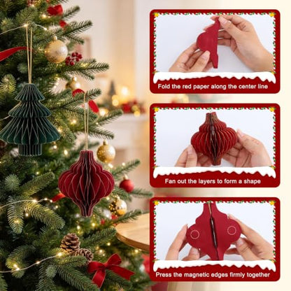 Green 6 Pcs Paper Christmas Tree Honeycomb Decorations for Holiday & Winter Wonderland