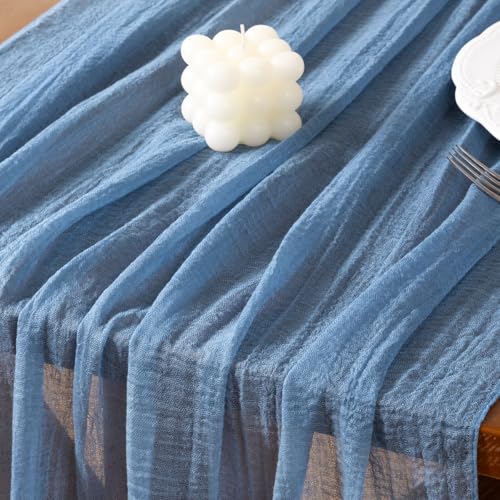 Socomi Dusty Blue Summer Gauze Cheesecloth Table Runner 120 Inch - Pack of 6