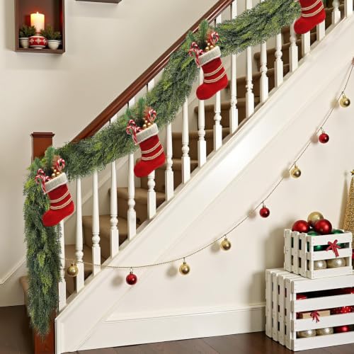 6FT 2-Piece Artificial Cedar Garland for Christmas Mantle Decor - Real Touch, Dense Foliage