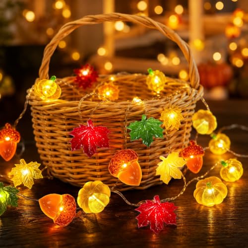 Fall String Lights 40 LEDs Acorn Pumpkin Maple Leaf Fairy Lights Indoor Outdoor - Maple Pumpkin Pinecone