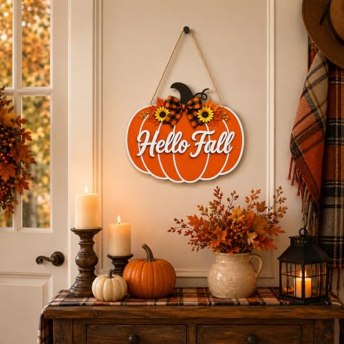 Autumn Fall Welcome Sign for Door - Orange Wooden Harvest Decor