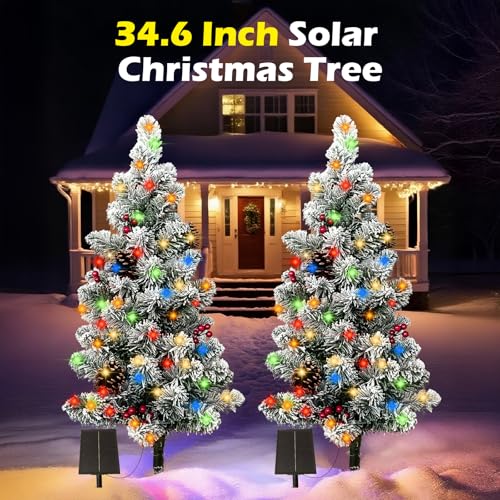 1 Pack Solar Christmas Tree Outdoor Lights with 100 LEDs - 8 Modes, Pine Cones & Berries
