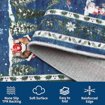 Christmas Snowflake Blue Runner Rug 2x6 Kitchen Hallway Non Slip Low Pile Washable