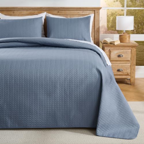 Navy Blue Twin Quilt Set with Pillow Sham - Modern Coin Pattern All-Season Bedspread