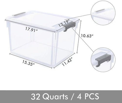 Citylife 32 QT Plastic Storage Bins - Stackable Containers with Latching Lids for Garage, Closet & Kitchen | 4-Pack