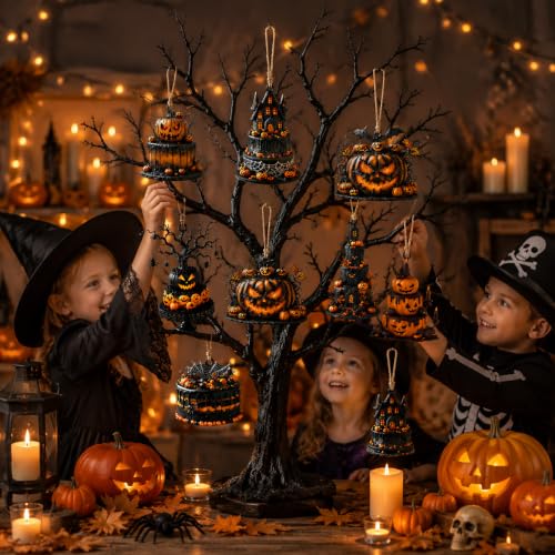 Halloween Wooden Ornaments Set with Spider Web Bat Pumpkin Decorations - Hanging Tree Decor - Variation of THIS listing