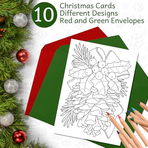 Adult Coloring Christmas Cards Set - Art Eclect 17B Holiday Greeting Cards