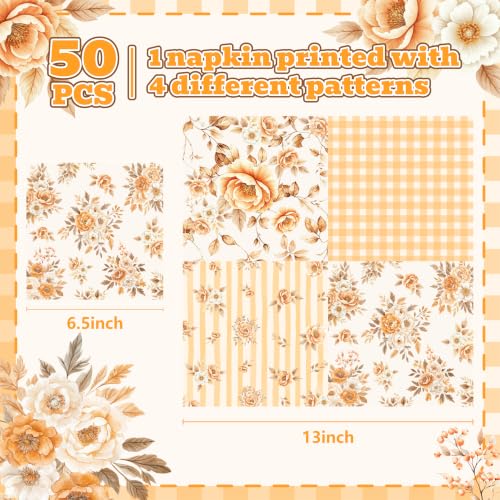 Fall Paper Napkins 50 Pack Watercolor Autumn Floral Disposable Tableware