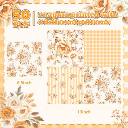 Fall Paper Napkins 50 Pack Watercolor Autumn Floral Disposable Tableware