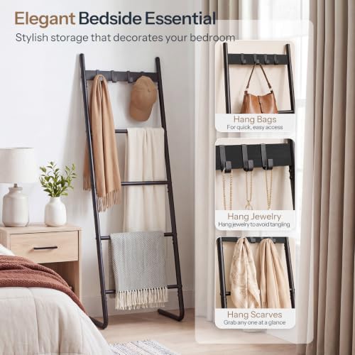 HOOBRO Black 5-Tier Wall-Mounted Blanket Ladder and Towel Rack
