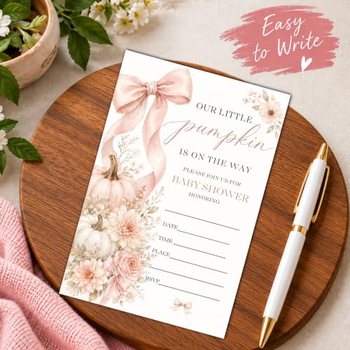 Fall Pumpkin Baby Shower Invitations for Girl - 25 Invites with Envelopes - Variation A04