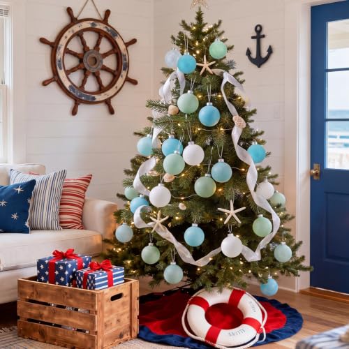 12 Coastal Christmas Tree Ornaments - 2.36 Inch Nautical Holiday Decor - Basic Style