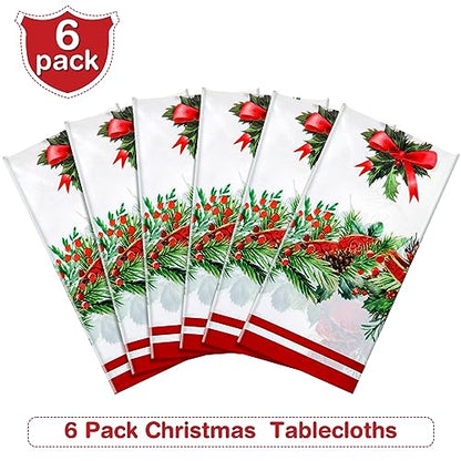 Tiamon 6 Pieces Christmas Plastic Tablecloths Disposable Holiday Coverings - Extra Large