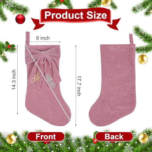 Pink Velvet Christmas Stockings with Elegant Bow - Personalized Monogram, 19 Inch, Family Holiday Decor (Variation: Pink / Letter A)