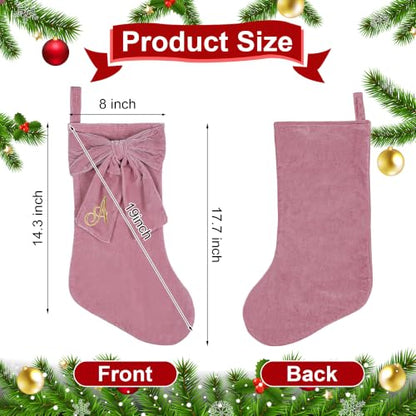 Pink Velvet Christmas Stockings with Elegant Bow - Personalized Monogram, 19 Inch, Family Holiday Decor (Variation: Pink / Letter A)
