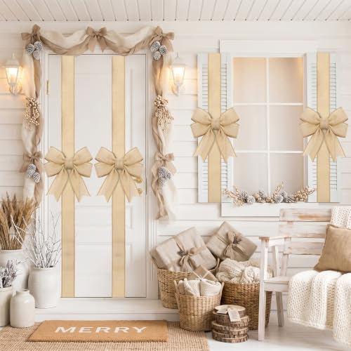 Christmas Linen Ribbon Bows for Cabinets - Yellow, 78.7 Inches, Set of 15