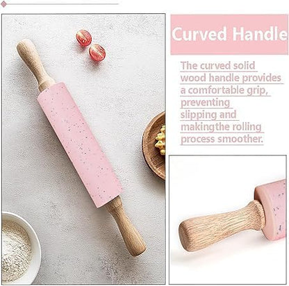 Skiennix Silicone Rolling Pin - 15-Inch Non-Stick Pastry Dough Roller with Wooden Handle | Ideal for Baking Cookies and Dumplings
