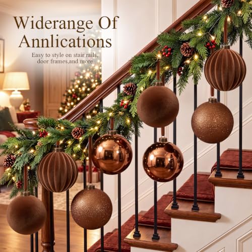 Large Brown Christmas Ball Ornaments Set - 8 Pcs 6 Inch Extra Large Holiday Decor