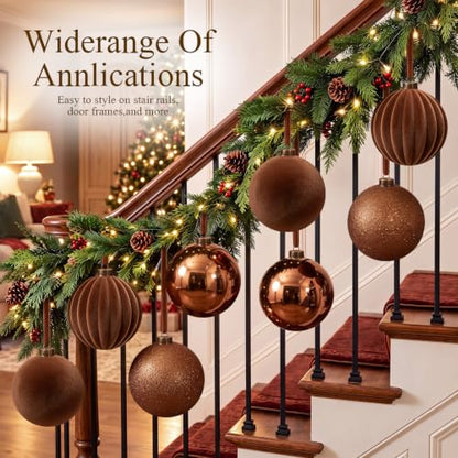 Large Brown Christmas Ball Ornaments Set - 8 Pcs 6 Inch Extra Large Holiday Decor