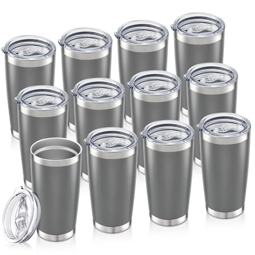 Gray 20oz Stainless Steel Insulated Tumbler Set with Lid - 12 Pack