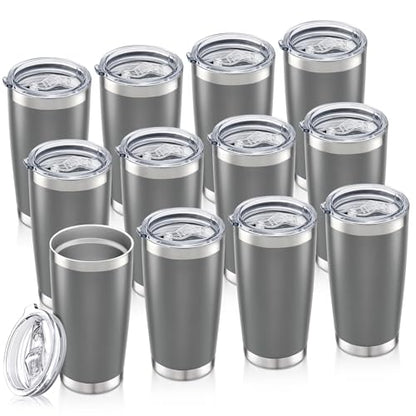 Gray 20oz Stainless Steel Insulated Tumbler Set with Lid - 12 Pack