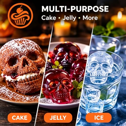 Skull Silicone Mold 6 Cavity Cake Pan for Halloween Baking and Ice Cubes