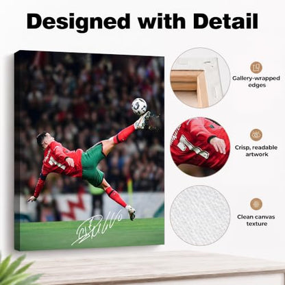 Ronaldo Signature Soccer Poster Canvas Wall Art for Boys Room - 8x10, Action Design