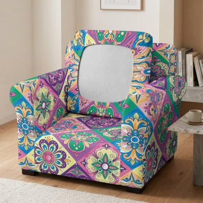 Boho Floral Mandala Sofa Chair Cover Set with Elastic Bottom - 2 Pcs