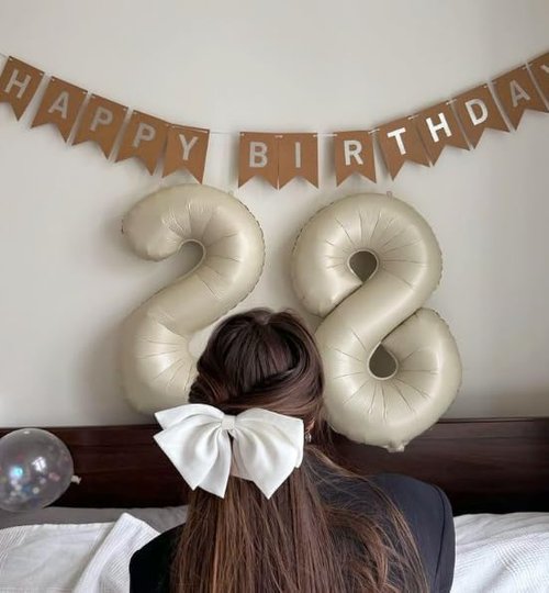 Large Number 5 Birthday Balloon by Cream White - Foil Mylar Helium Decoration for 5th, 15th, 25th, 35th, 50th, 55th Celebrations