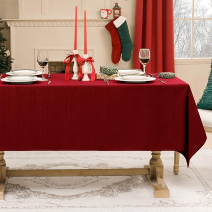 Softalker Red Geometric Line Christmas Tablecloth 60 x 104 Inch Waterproof & Washable