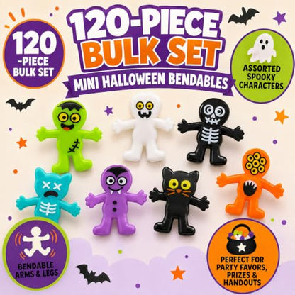 Mini Halloween Toys Bulk Pack - Bendable Spooky Character Figures for Party Favors