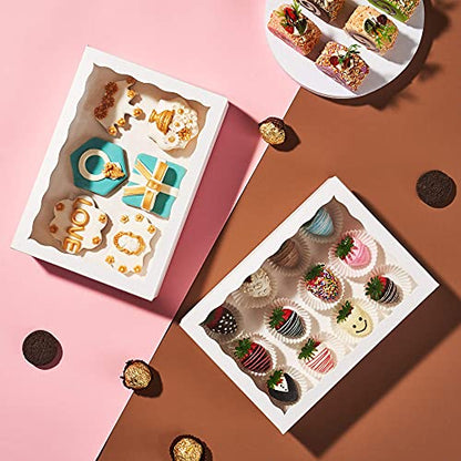 48PCS 10x7x2.5 White Bakery Window Gift Boxes for Cookies & Strawberries - Elegant White Strawberry Box