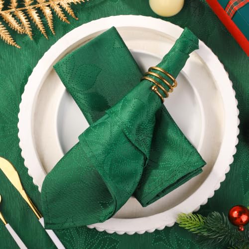 Green Jacquard Christmas Napkins Set - 12 Pieces, 18x18 Inches | Holiday Table Decor