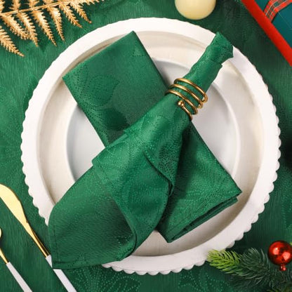 Green Jacquard Christmas Napkins Set - 12 Pieces, 18x18 Inches | Holiday Table Decor
