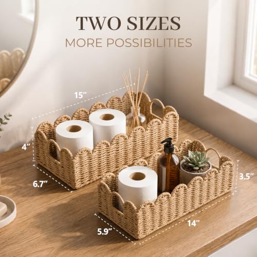 Scalloped Toilet Paper Storage Baskets Set of 2 - Neutral Handles