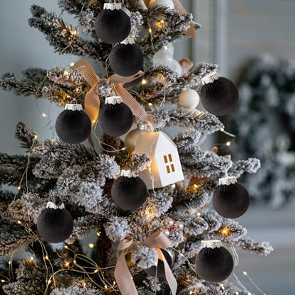 Black Velvet Christmas Ornaments Set - 30 Pcs 2.36 Inch Holiday Decor
