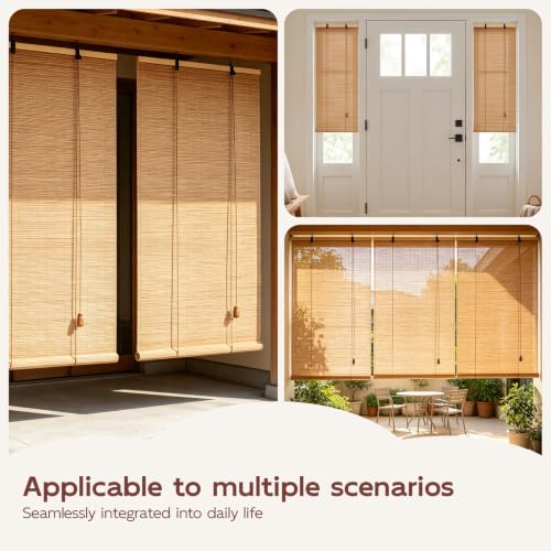 Outdoor Bamboo Roll-Up Blinds 18x40in Natural Shade & Privacy