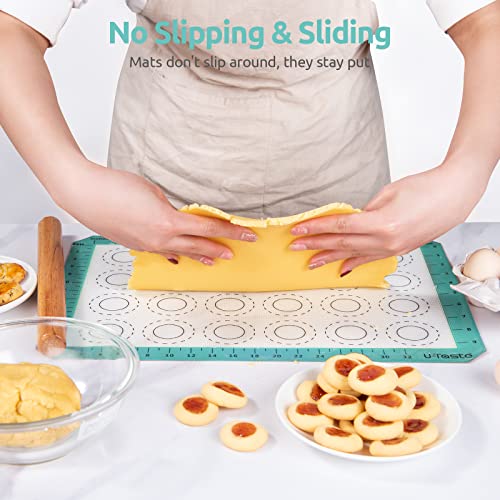 U-Taste 446ºF Heat Resistant Macaron Silicone Baking Mat, Non Stick Reusable Cookies Pastry Sheet Liner with Edge Enhancement Circle Measurement (Half Sheets Size, Pack of 2, Aqua Sky)