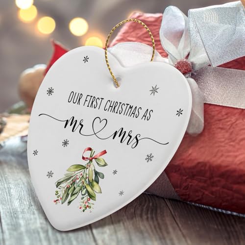 Our First Christmas as Mr & Mrs Heart Ornament - Wedding Gift, Bridal Decor