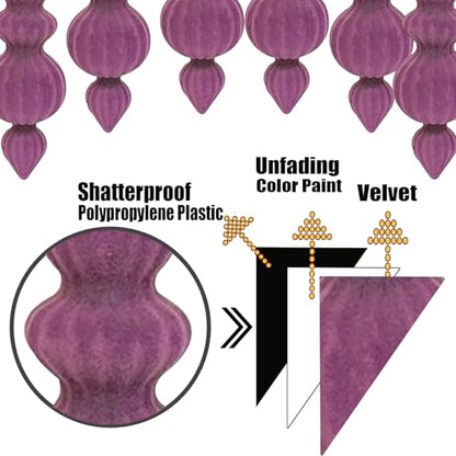 Lilac Velvet Christmas Ornaments Set 6.7 Inch - Shatterproof Ball Decor (6 Pieces)