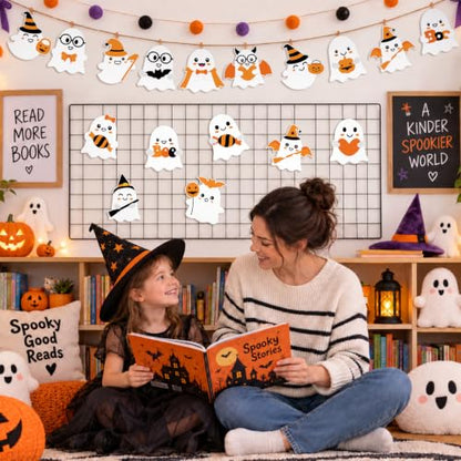 Orange Halloween Ghost Cutouts Bulletin Board Decorations - 48 Pcs