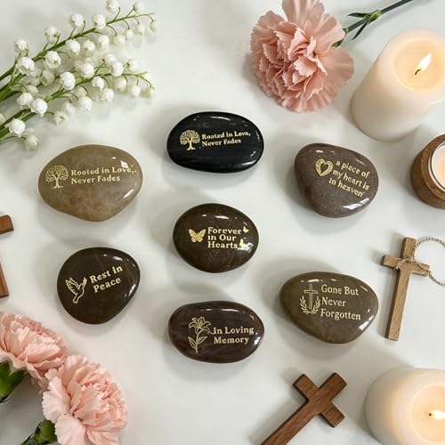 60 Pcs Memorial Stones for Loved Ones - Natural River Rocks with Heartfelt Inscriptions