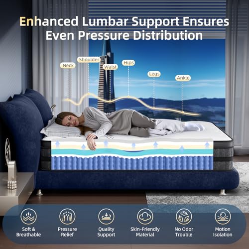 Queen Mattress 12 Inch Hybrid Queen Size in a Box Medium Firm New Version with Memory Foam & Pocket Springs - Pressure Relief & Motion Isolation