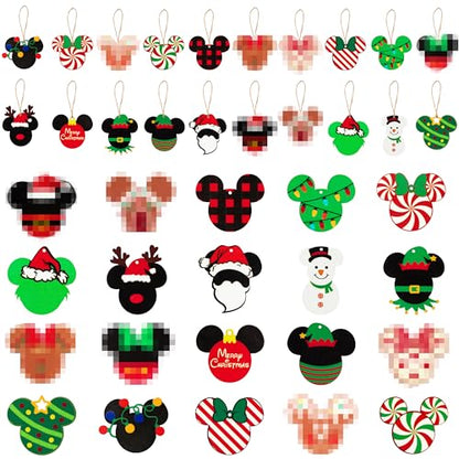 Christmas Mouse Wooden Hanging Ornaments Set - Festive Holiday Decor