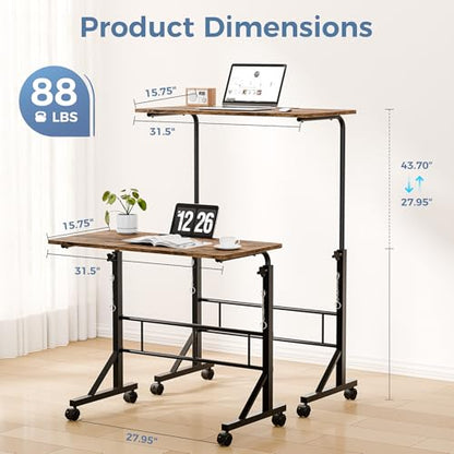 DUMOS 31.5-Inch Adjustable Walking Pad Desk with Lockable Wheels - Brown / 32 Inch