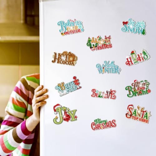 Christmas Diamond Art Magnet Kits - 12 Pieces for Fridge & Metal Surfaces - Holiday Decor
