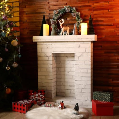 Fullhawl Christmas Cardboard Fireplace 3D Brick Backdrop - White